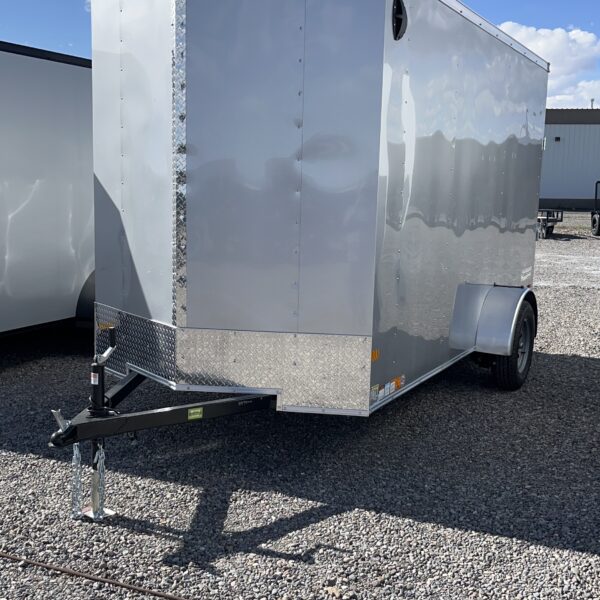 6X12 SILVER ENCLOSED WITH RAMP AND SIDE DOOR 3.5K 2" COUPLER SINGLE AXLE