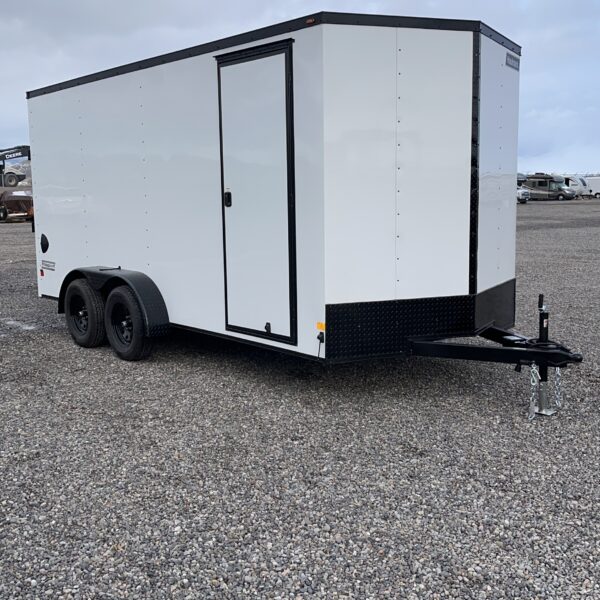 7X16 WHITE TANDEM AXLE ENCLOSED TRAILER